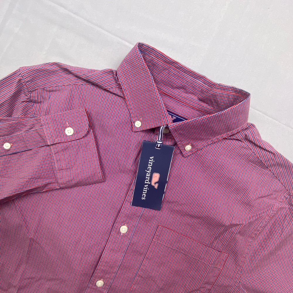 Vineyard Vines Murray Shirt Mens Small Red Blue Check Classic Fit Stretch NWT